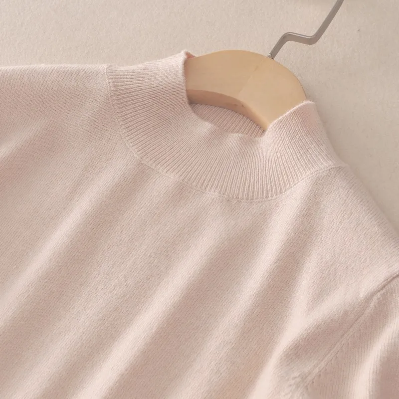 HZYRMY Spring New Women's Cashmere Sweater Casual Solid color half high collar Wool bottoming shirt Slim short pullover | Женская