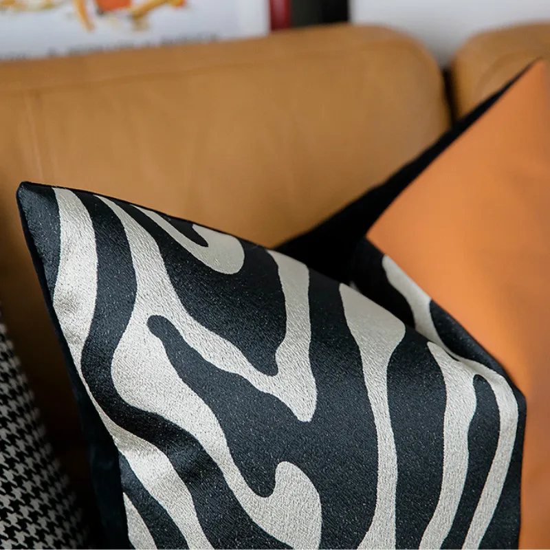 2022 Cushion Cover Decorative Pillow Case Modern Zebra Stripe PU Patchwork High Density Coussin Room Sofa Art Decor