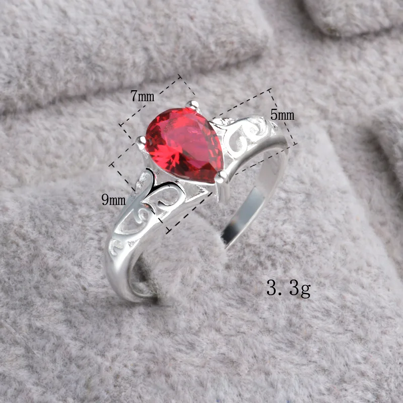 Лидер продаж батарея кольцо с красным Цирконом серебряным покрытием цвет кольца