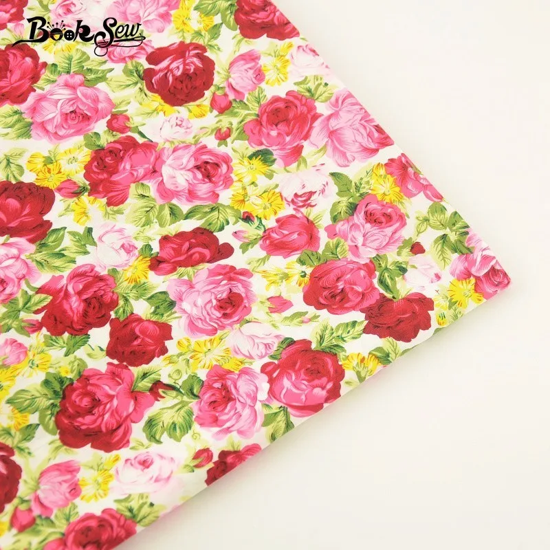 Booksew 100% хлопок поплин Ткань метр печатных Роза Дизайн мягкие Текстиль для дома