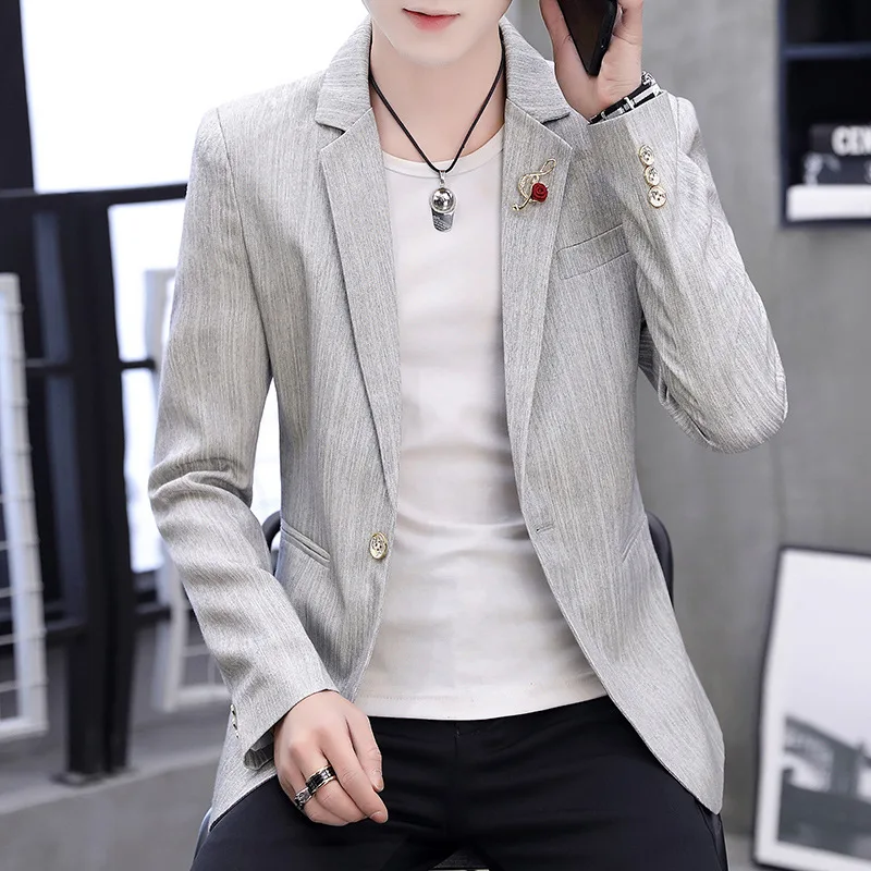 

2020 men leisure suit youth seasons pure color cotton and linen suit single coat of cultivate one's morality