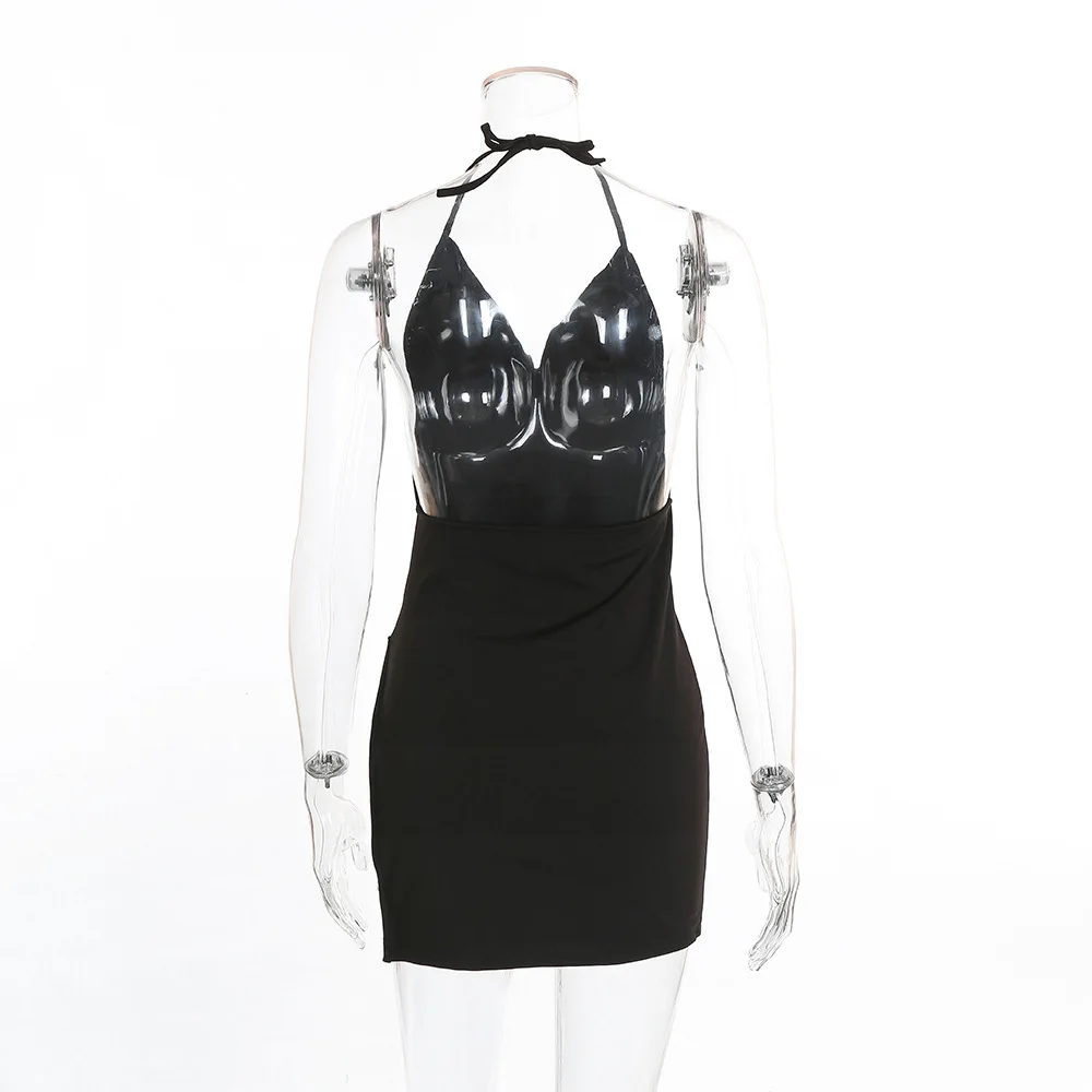 DRESSMECB, Новое поступление, летнее платье, женское платье с открытой спиной и разрезом, мини-платье, элегантное, Кристальное, сексуальное, вечернее платье, черное, Vestidos