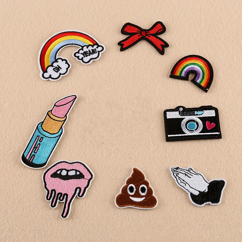 Радуга бальзам для губ камера Poo патчи утюжок на вышитые патч одежды палка значок