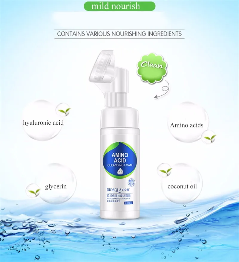 BIOAQUA, аминокислота, Очищающая пенка для лица, отшелушивающая очистка пор и влаги, уход за кожей, щетка для мытья, корейская косметика, макияж