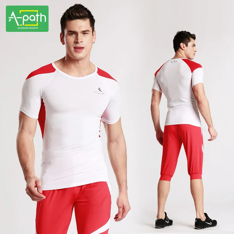 A-path Mens Running T-Shirts Pants Sport Suit for Fitness Jogging Tights Yoga Set Men Gymnastic Unitards Sports Clothing | Спорт и