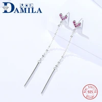 fashion red heart 925 sterling silver earrings for women silver 925 jewelry long earrings cubic zirconia earing for female girls