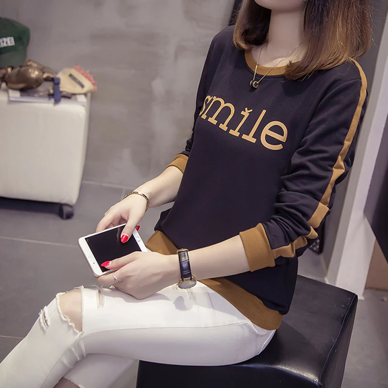 Женская футболка с длинным рукавом круглым вырезом и принтом | одежда