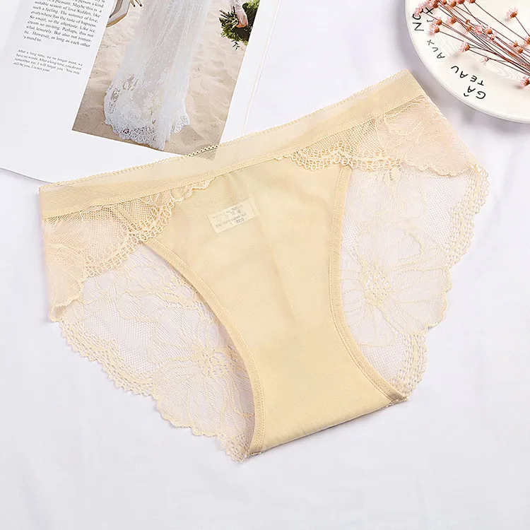 Apricot Luckymily Лидер продаж! Женское нижнее белье, кружевное, перспективное, женское сексуальное белье, женские кружевные штаны, открытые женские стринги, трусы с низкой посадкой - Цвет: Apricot