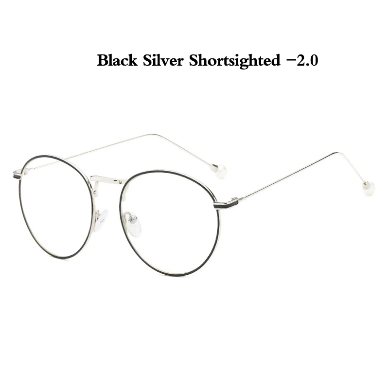 B silver myopia 2.0 Zilead роскошные женские жемчужные очки для близорукости металлические круглые очки по рецепту близорукие очки для женщин близорукие унисекс - Цвет оправы: B silver myopia 2.0