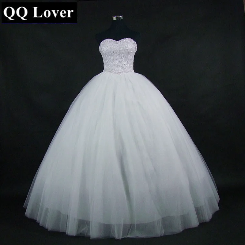 QQ Lover 2019 бальное платье Бандажное свадебное Милая Кружевная жемчужины Блестки Q2604