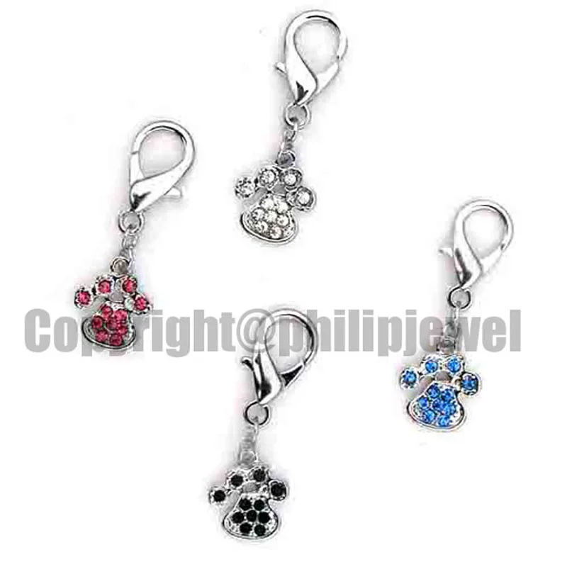 NEW crystals metal 16mm paw print charm dog collar jewelry accessories 12pcs(4Stones color way equally mixed) lot | Украшения и