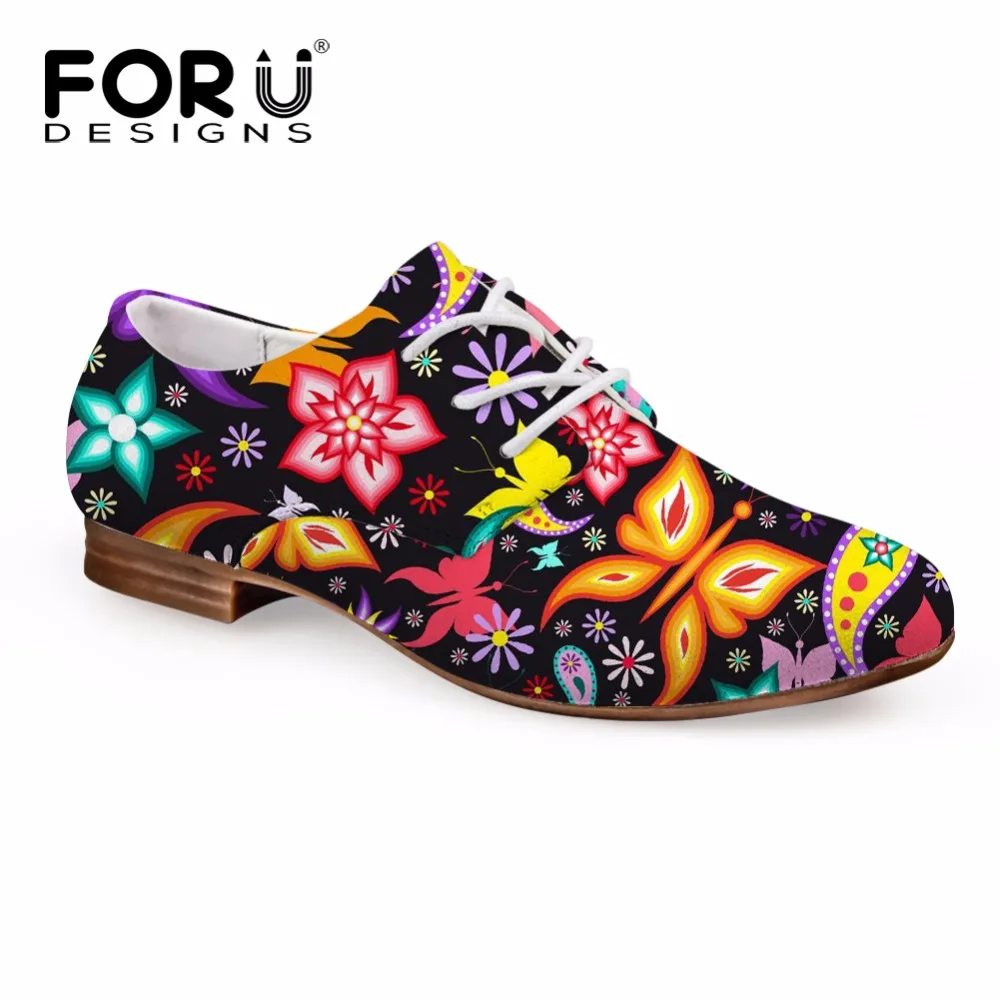 FORUDESIGNS/2018 новые модные туфли оксфорды для женщин с 3D принтом бабочки женская