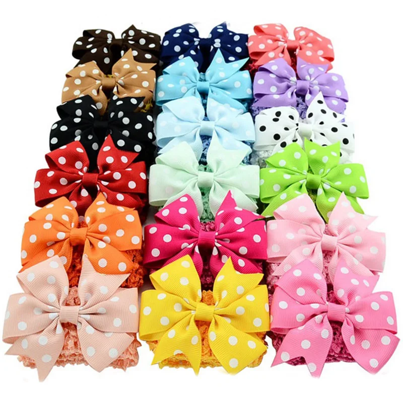 18 шт./лот Двойная съемная эластичная повязка на голову бант для маленьких девочек