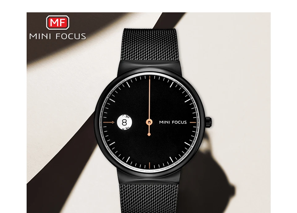 Бренд minifocus Роскошные Синие кварцевые часы для мужчин ультра тонкий стальной сетчатый ремешок Авто Дата уникальный одной рукой модные простые наручные часы
