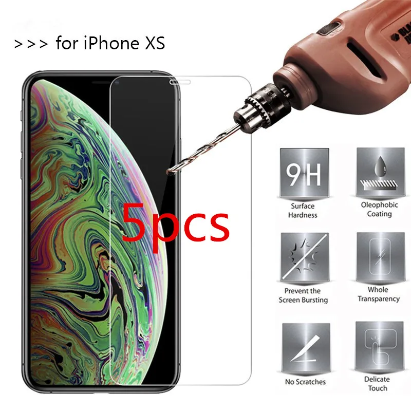 5 шт. защита экрана из закаленного стекла для IPhone X XR XS Max 8 7 6 6S Plus 5 5S SE защитная пленка Защитное стекло для телефона