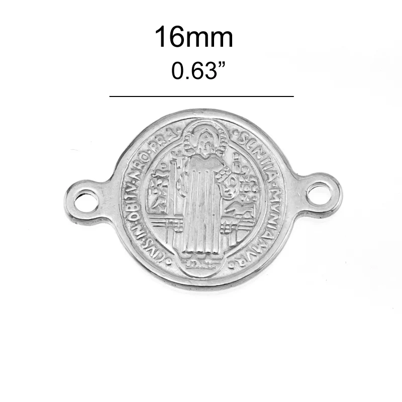 16mm-2Loop-Steel 50 шт. Подвеска для отца орден Святого Бенедикта св. Бенедикта бирки монета из нержавеющей стали католической церкви Круглый Разъем Подвески - Metal color: 16mm-2Loop-Steel