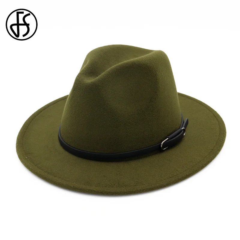 Olive Hats Мужская шерстяная фетровая шляпа с широкими полями, фетровые Кепки из Трилби, женская шляпа Chapeu Feminino, Женская джазовая церковная Панама, Крестный отец шляпы сомбреро - Цвет: Olive Hats