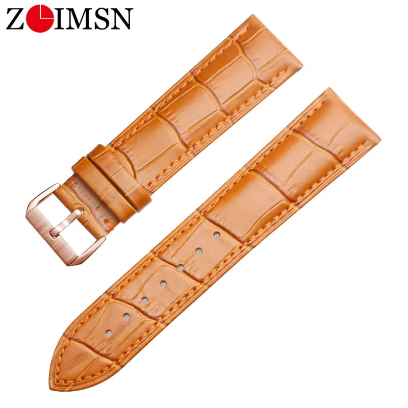 Orange Rose Gold Универсальный ремешок для часов ZLIMSN из натуральной кожи 16 мм 18 мм 20 мм 22 мм 24 мм для huawei watch GT samsung s2 s3 Tissot Seiko DW - Цвет ремешка: Orange Rose Gold