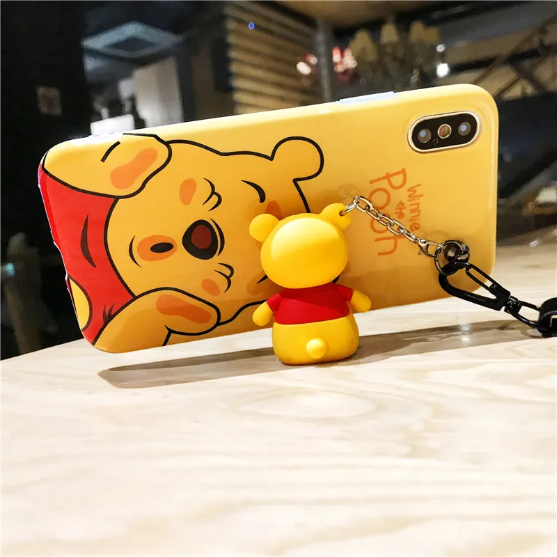 case for For iPhone 7 8 plus 6 6S Cute Winnie Stitch back Cartoon bear cases phone cover+Toys+Strap X XR XS MAX |