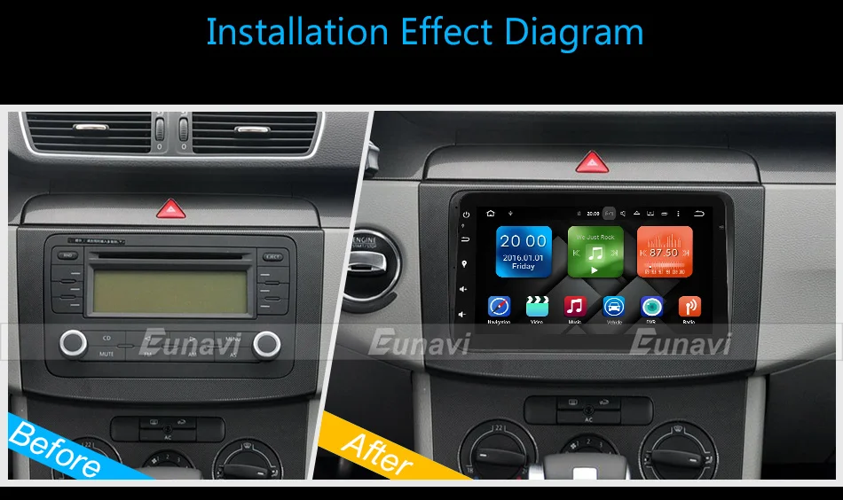 Eunavi 2 din 8 ''Android 9,0 Восьмиядерный автомобильный dvd-плеер gps Navi для VW Golf MK6 5 Polo Jetta Tiguan Passat B6 5 CC Skoda Touran