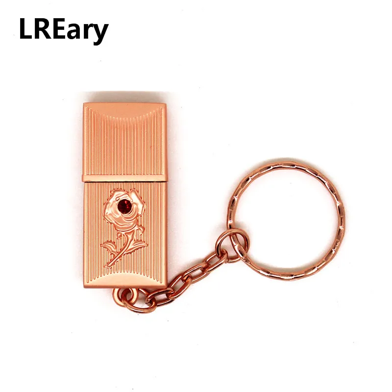 Rose gold Цветок розы USB 2,0 флеш-накопители воды защитная ручка-накопитель карта памяти металлический брелок ручка большой палец U диск флешка - Цвет: Rose gold