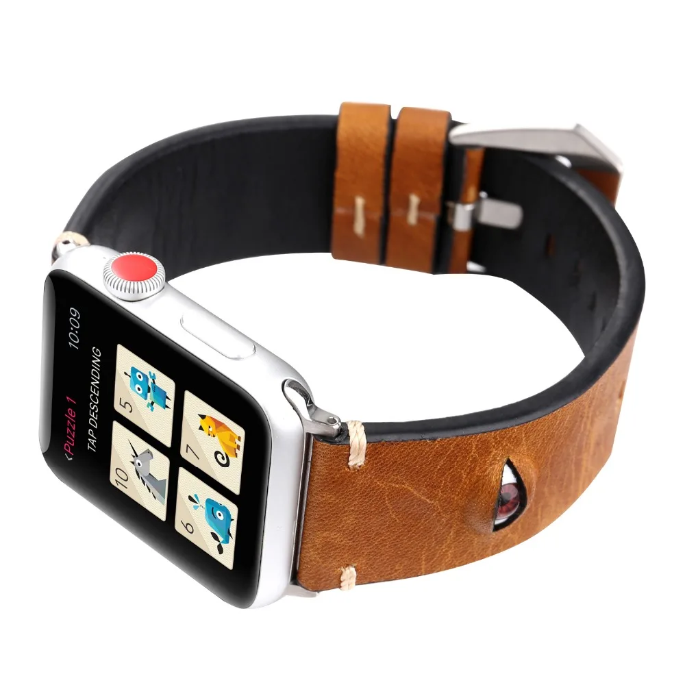 Панк 3D Браслет из натуральной кожи для apple watch серии 4 3 2 1 кожаный сменный ремешок