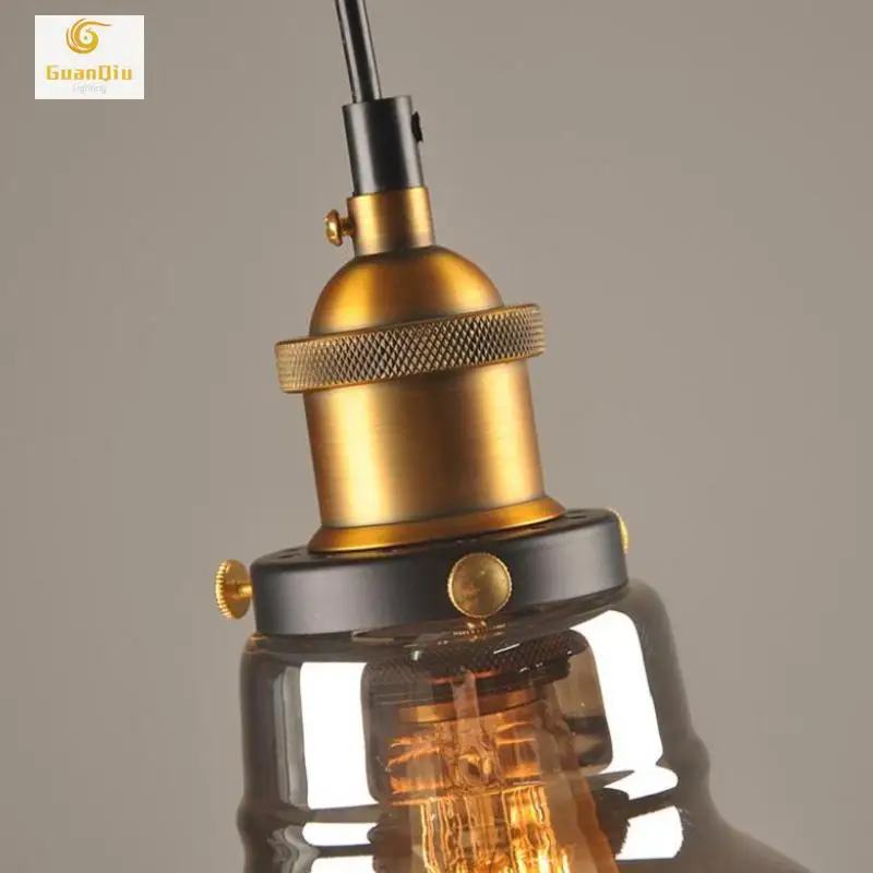 Винтажные подвесные светильники стеклянные промышленные дымчато-серые Lamparas De