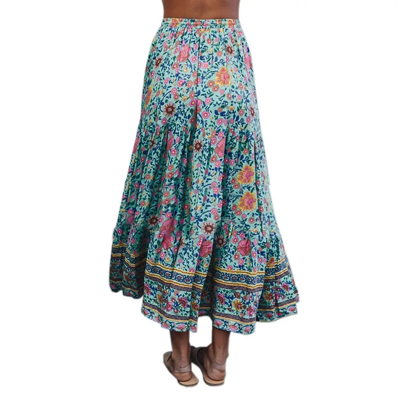 Женская богемная юбка макси LIVA летняя с цветочным принтом и эластичной высокой