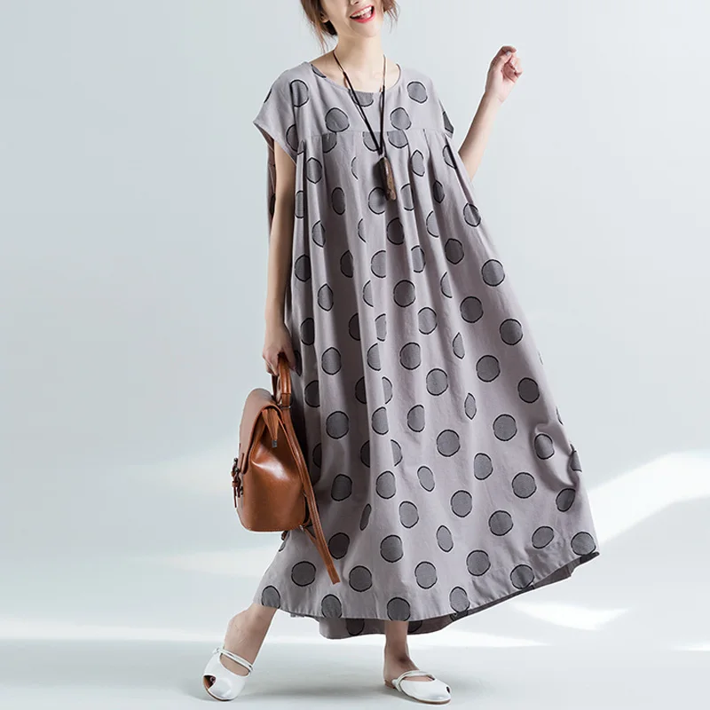 Женское винтажное льняное платье в горошек Макси-платье размера плюс ретро стиле