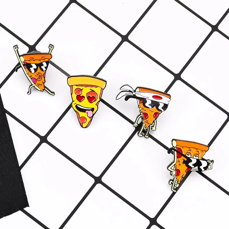 Смешные пиццы человек эмаль булавки значок солнцезащитные очки сердце броши