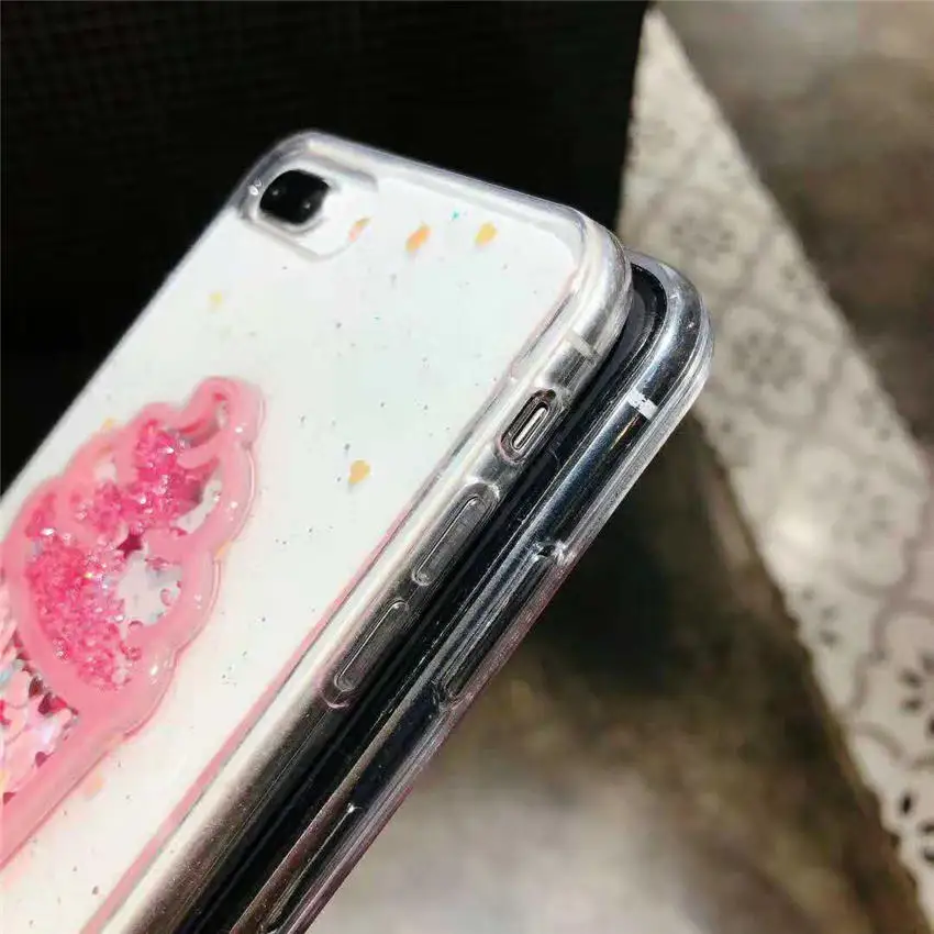 Блестящие чехлы для телефонов iPhone X XR XS MAS 6s 7 8 Plus розовые с рисунком мороженого |