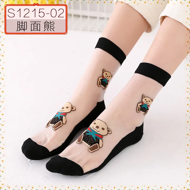 

5Pairs/Lot Cat socks Cute Animal Crystal silk Cotton Spring Summer Autumn card women socks Art cotton bottom socks women