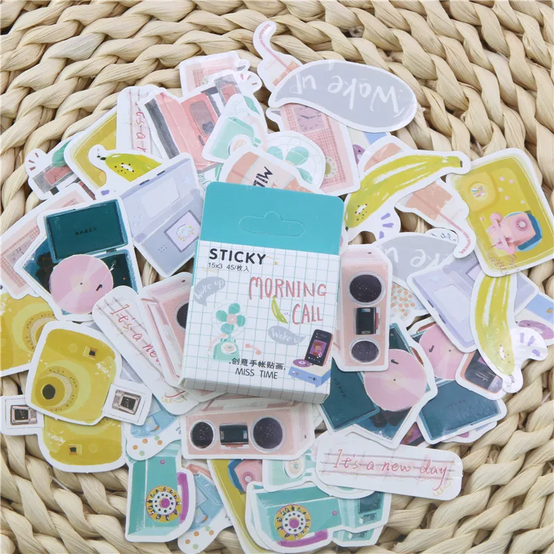L 45 шт./кор. канцелярские наклейки оперение DIY Планета липкий Бумага Kawaii Луна растения наклейки для украшения дневник в стиле Скрапбукинг - Цвет: L
