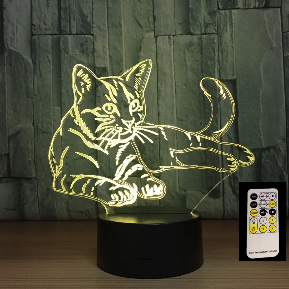 

Lovely Sleeping Cat 3D Night Light Animal Lamp Remote Touch Switch LED 7 Colors LED USB 3D Illusion Lamp As Kids Toy Gift