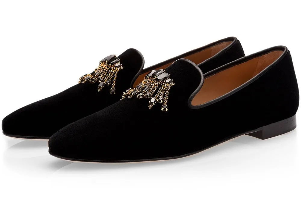 

Men's Velvet Black Beading Fringed Party And Prom Shoes