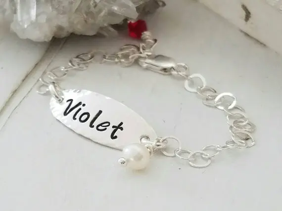 Пользовательские имя ребенка браслет изящные Детские золотые жемчужные