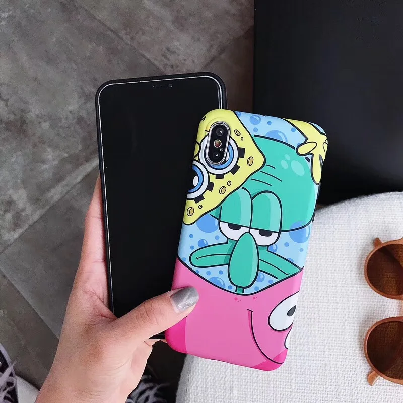 Cartoon Patrick Star SpongeBobs IMD Cover Case For iphone 7 8 6 6s plus x xs max xr soft octopus Back cover protection Coque |