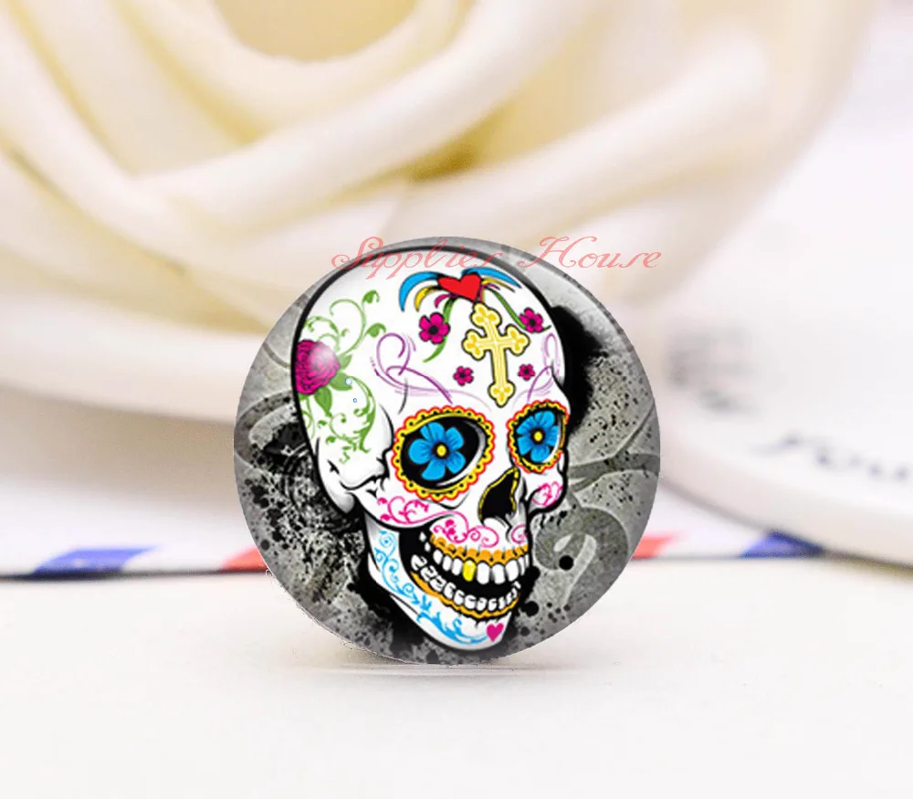 Круглые стеклянные кабошоны ручной работы с изображением скелета Счастливого