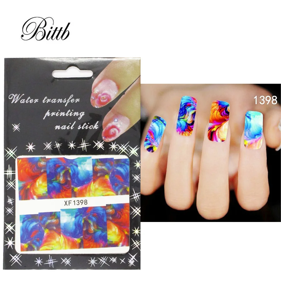 Bittb 2 шт красочные картины дизайн переводные наклейки для ногтей переводная