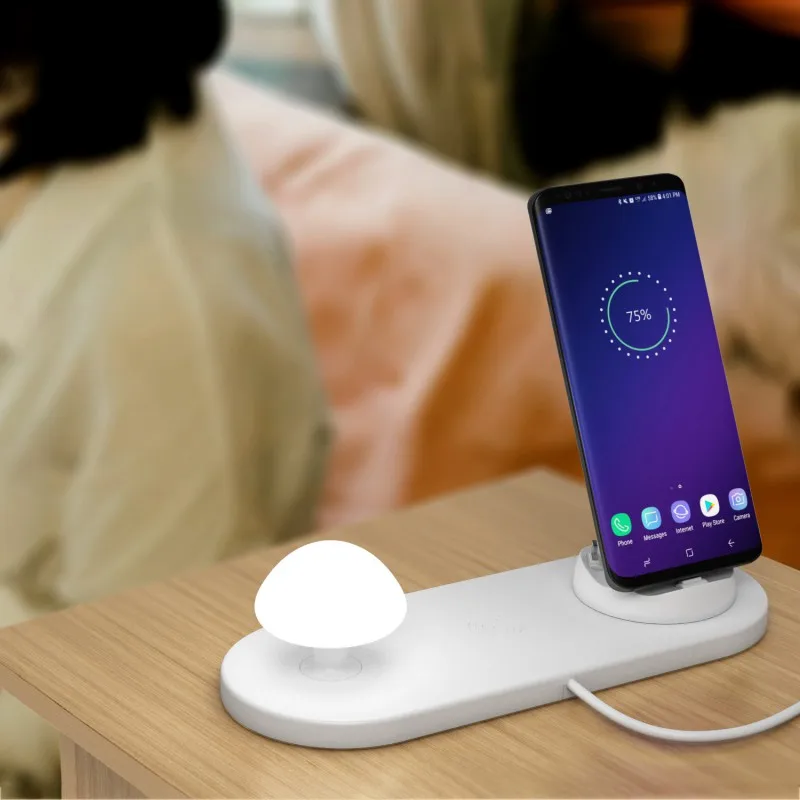 3 в 1 USB зарядная док-станция 10 Вт Беспроводное зарядное устройство LED Light
