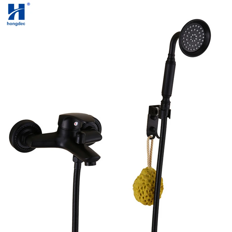 

Hongdec Bathroom Brass black Wall Mount Hand held Tub Shower Faucet Mixer Tap Set