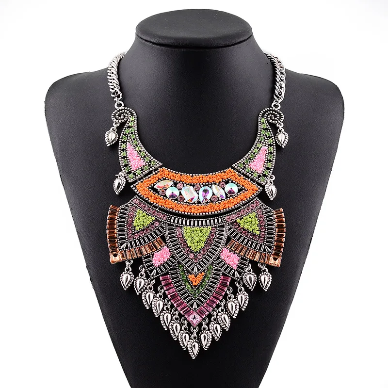 Manerson Урожай Чешский Цинка Слоистых Акриловые Бусины и Стразы Maxi Ожерелье &