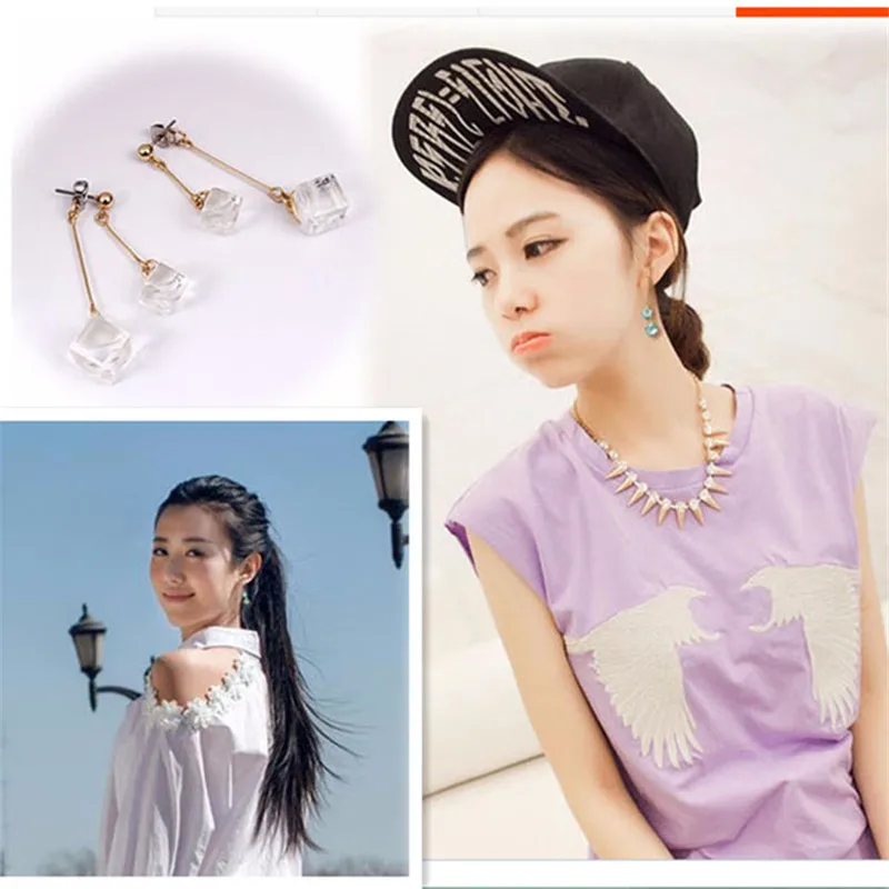 Бесплатная доставка модных дамских украшений Новые трехмерные геометрические квадратные подвески искусственного имитационного кристалла для девочек серьги.