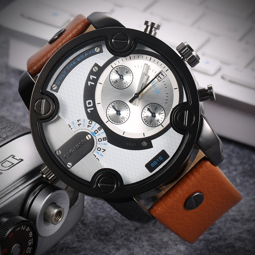 Роскошные Для мужчин Брендовые Часы CAGARNY montre в стиле милитари с кожаным ремешком