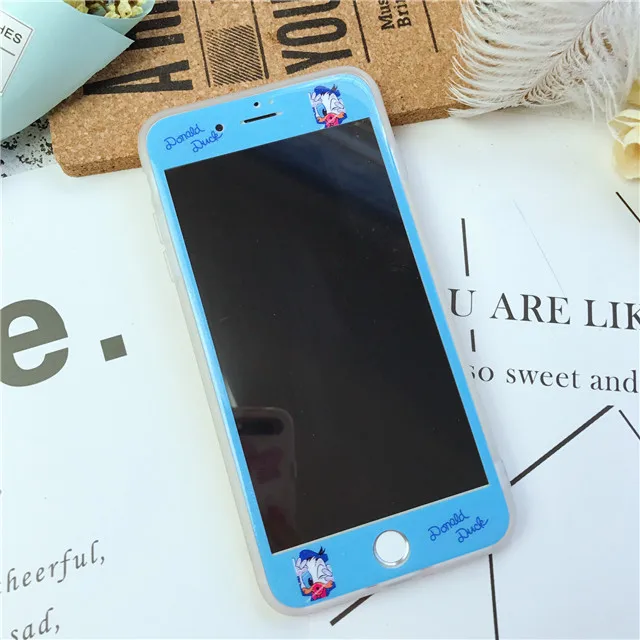 Мультфильм шаблон закаленное стекло экрана протектор для iPhone 7 8 6 6s плюс 3D полное покрытие