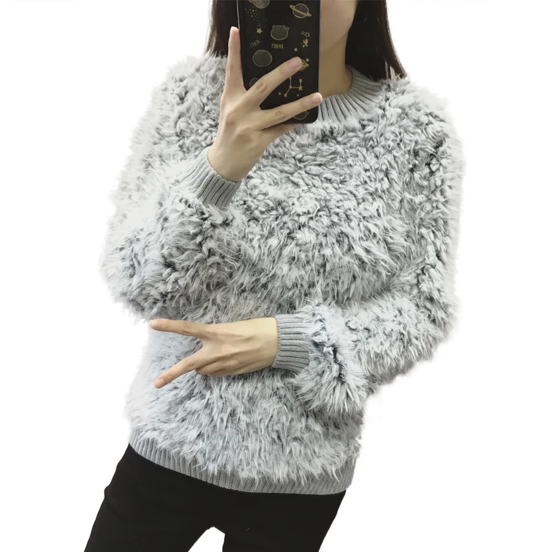 2018 осенне-зимний модный пуловер с круглым вырезом рубашка длинными рукавами из