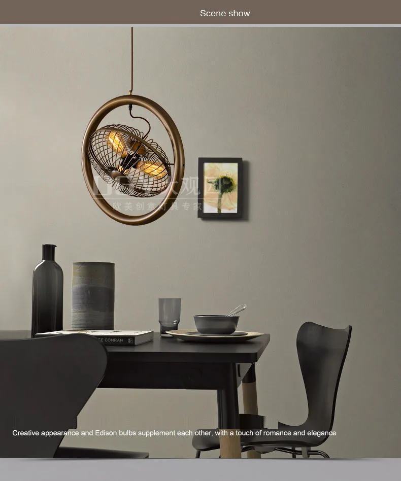 Vintage Industrial Lighting Copper Lamp Holder Fan Black Iron loftPendant Light American Aisle Edison Bulb E27 AC 110V-220V | Лампы и