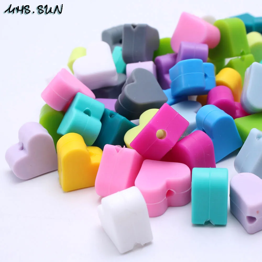 MHS.SUN 15mm cute heart silicone beads diy baby jewelry accessories bpa free teething teether loose chewable 100pcs/lot | Украшения и