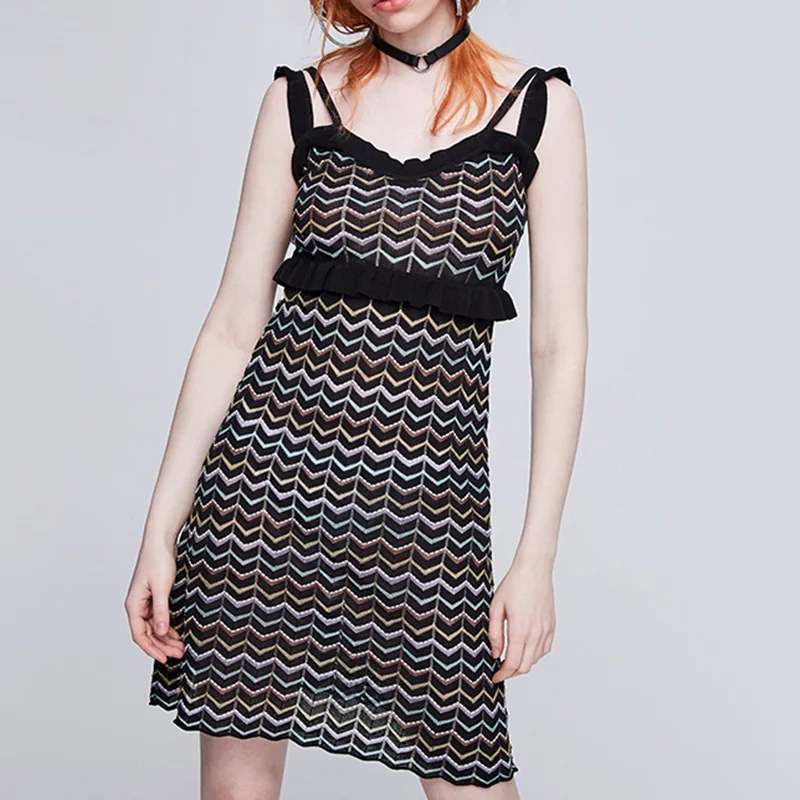 Женское трикотажное подиумное платье сексуальное облегающее мини в полоску с