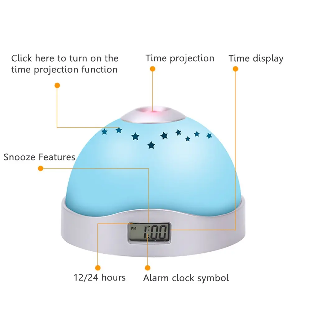Красочные проекционные часы Звездное небо Ночной свет LED Волшебная цифровая